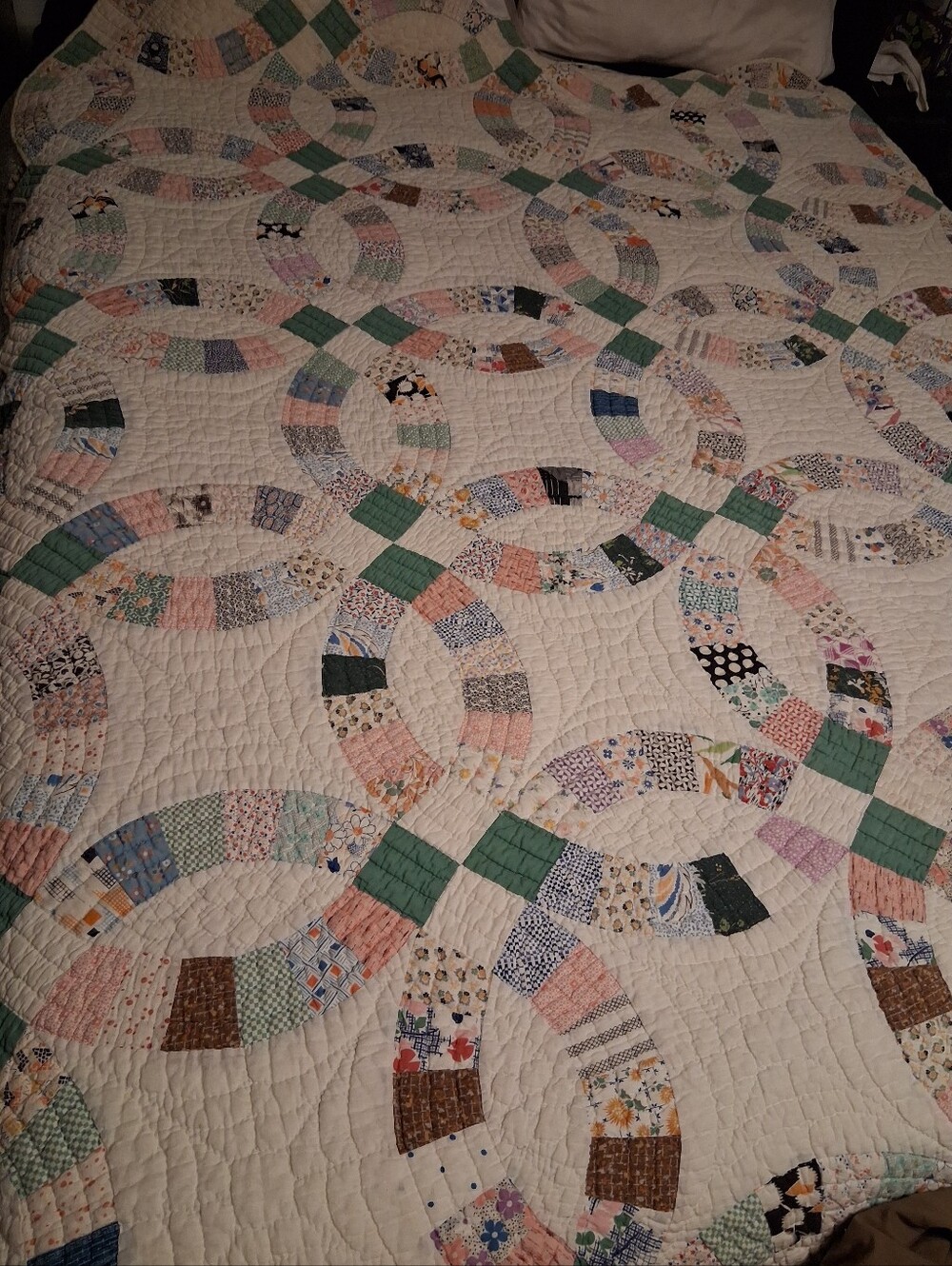 76x63 Handmade Double Wedding Ring Quilt